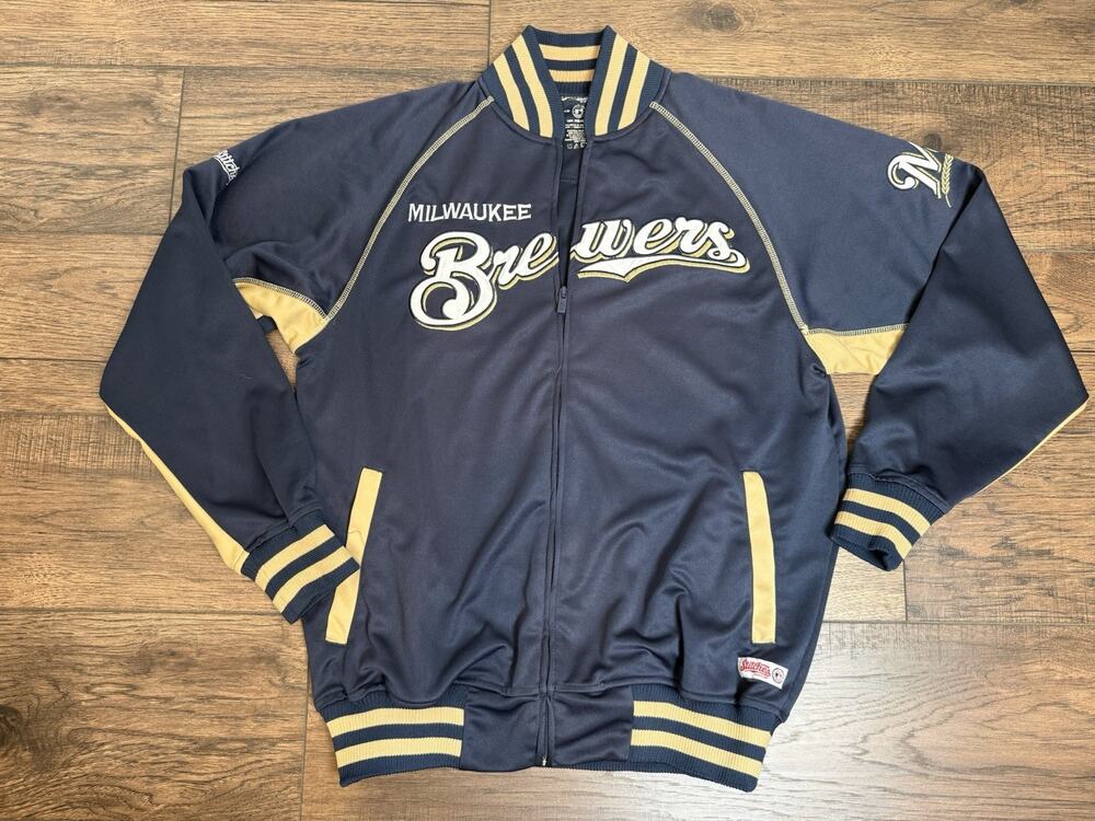 Vintage Milwaukee Brewers STITCHES Track Jacket MLB Size M Full Zip Blue Gold